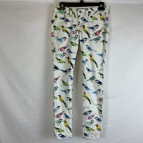Big Star Remy Low Rise Jeans 26 White Bird Print Green Blue Purple Slim